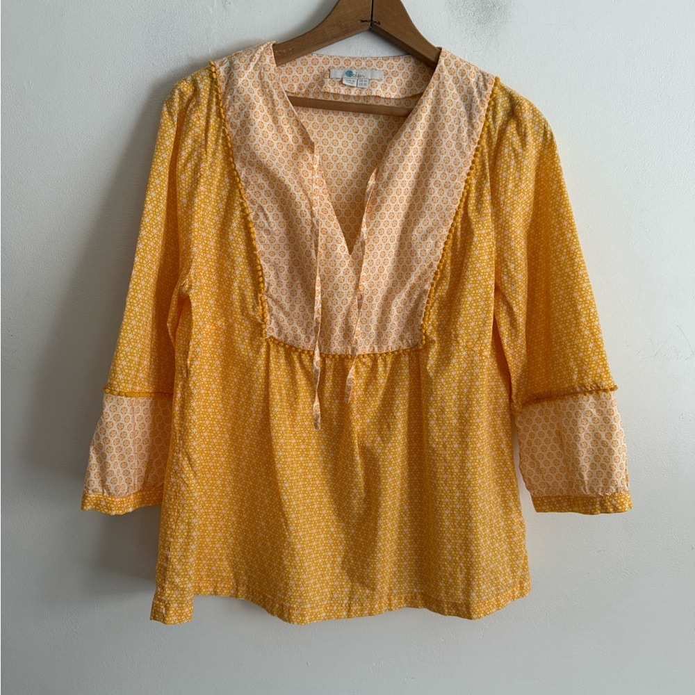 Boden Yellow Print Cotton V-Neck Boho Blouse US 10